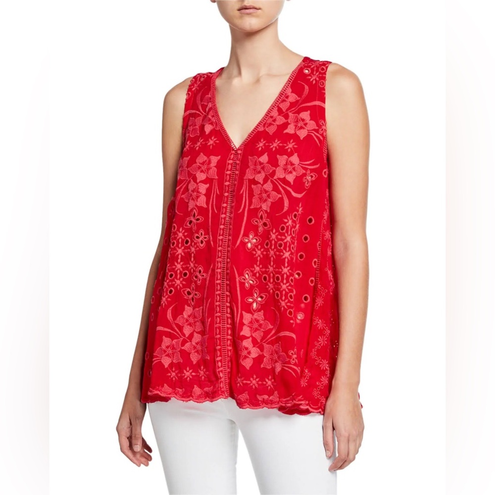 Johnny Was Vibrant Red Floral Blouse